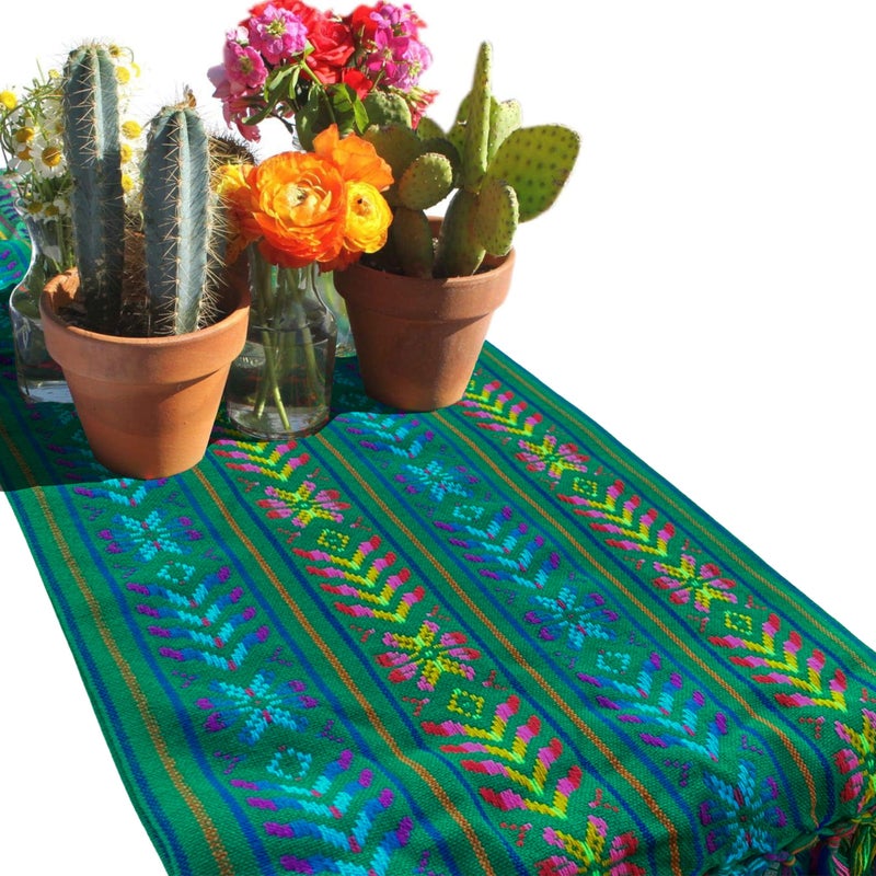 Del Mex Woven Rebozo Style Mexican Table Runner Scarf (Green) - Image 1